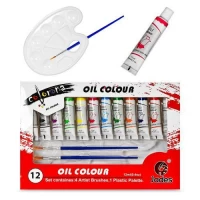 Краски масляные 12цв 12мл на палитре с кисточками