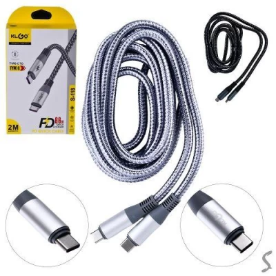 Кабель KLGO Type-C to Type-C PD 2.0м (9V/2A 12W,20V/3A 66W)