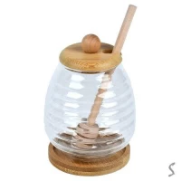 Банка для меда с ложкой на бамбуковой подставке 400мл