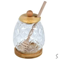 Банка для меда с ложкой на бамбуковой подставке 400мл