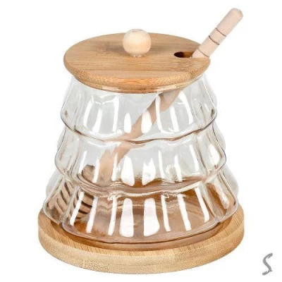 Банка для меда с ложкой на бамбуковой подставке 400мл Банка для меда с ложкой на бамбуковой подставке 400мл