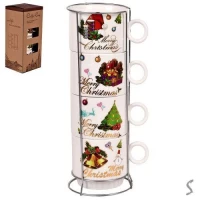 Чашки на подставке новогодние "Merry Christmas" 5пр/наб 250мл	