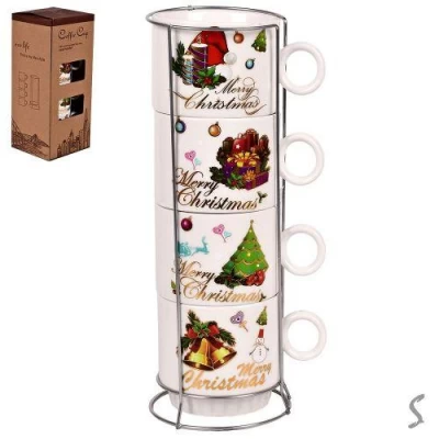 Чашки на подставке новогодние "Merry Christmas" 5пр/наб 250мл