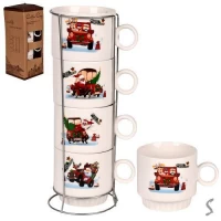 Чашки на подставке новогодние "Happy Christmas" 5пр/наб 250мл	