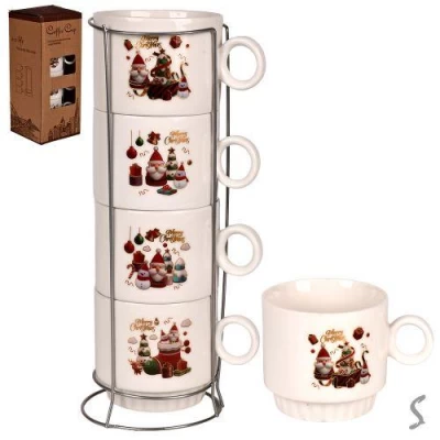 Чашки на подставке новогодние "Christmas" 5пр/наб 250мл