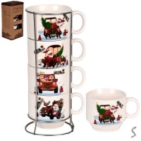 Чашки на подставке новогодние "Merry Christmas" 5пр/наб 180мл	