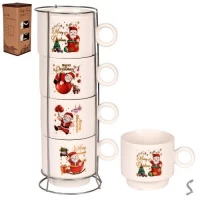 Чашки на подставке новогодние "Christmas stories" 5пр/наб 250мл	