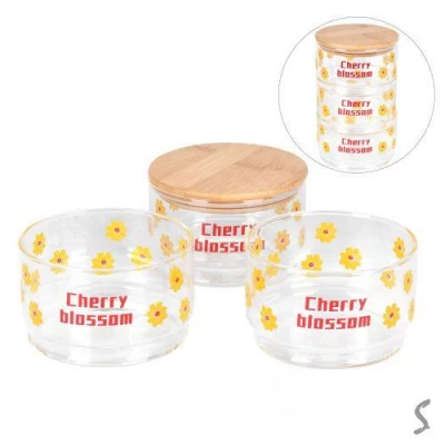 Банка с бамбуковой крышкой 3шт/наб d10см