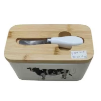 Масленка с ножом и бамбуковой крышкой 17*10*8см