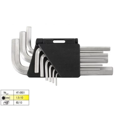 Набор Г-образных шестигранных ключей 9шт., 1.5-10мм, Cr-V Intertool HT-0601