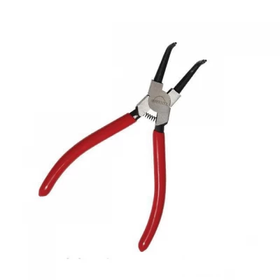 Щипцы для снятия стопорных колец изогнутые на сжим (красн. ручки)180мм Intertool HT-7012