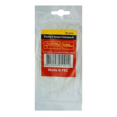 Хомут пластиковый 4.8x400мм, (100 шт/упак), белый Intertool TC-4840