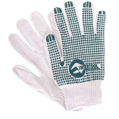 Перчатка хлопчатобумажная трикотажная с резиновым вкраплением с одной стороны (ПВХ зеленая) Intertool Sp-0133