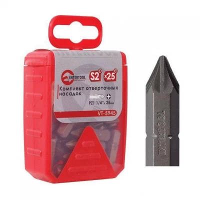 Комплект отверточных насадок PZ1 1/4"*25мм уп. 25шт. Intertool VT-5945