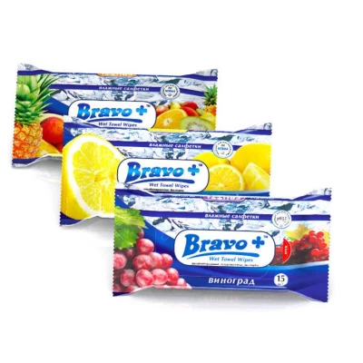 Салфетки влажные "БРАВО" 15 шт. (в ассортименте)