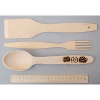 Набор для кухни «Цветок», 3 предмета: лопатка, ложка, вилка, дерево - бук, не пропитанный маслом