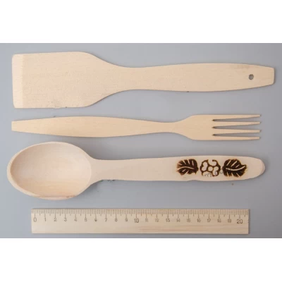 Набор для кухни «Цветок», 3 предмета: лопатка, ложка, вилка, дерево - бук, не пропитанный маслом