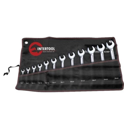 Набор рожковых ключей 12шт. 6-32мм Cr-V, покрытие сатин-хром; PROF DIN3113 Intertool XT-1103