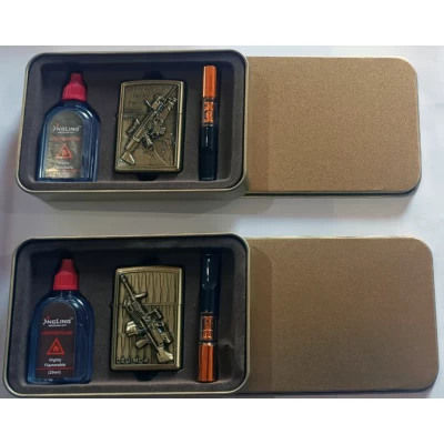 Подарочный набор Автоматы 3в1 (Зажигалка / бензин / Мундштук) HL-369