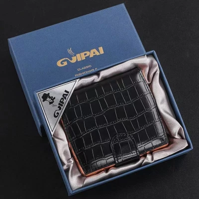 Портсигар на 10 сигарет с тиснением под крокодиловую кожу (чёрный) HL-703 / 7031-3