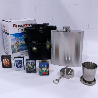 Подарочный набор с флягой 18 oz в кожаном чехле HPB-18-2