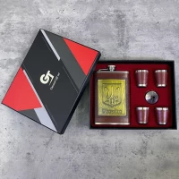 Подарочный набор Ukraine фляга / лейка / 4 рюмки (Кожа) TZ-12B коричневый