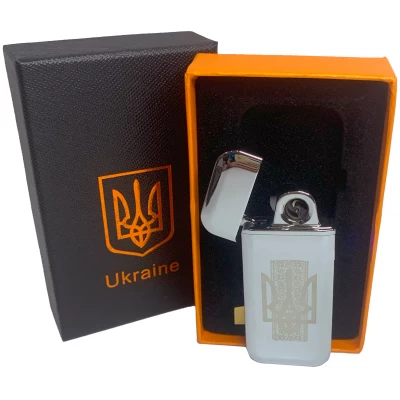 Дуговая электроимпульсная USB зажигалка ⚡️Герб Украины (индикатор заряда