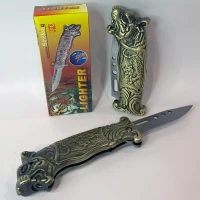 Газовая зажигалка-нож Тигр с подсветкой и красным пламенем 