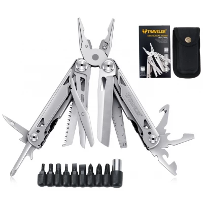 Мультитул тактический Traveler 28в1, комплект бит, с чехлом, с плоскогубцами 16,2см MQ064DG Silver