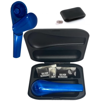 Металлическая курительная трубка с сетками в кейсе HL-552 Blue