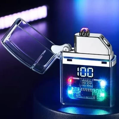 Электрическая USB-зажигалка с прозрачным корпусом и LED-подсветкой ⚡HL-647 Black