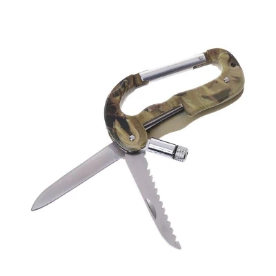 Тактический Нож Traveler Кемпинг, Альпинистский Карабин, Крюк, LED фонарик, 8,8см (240шт/ящ) A-08