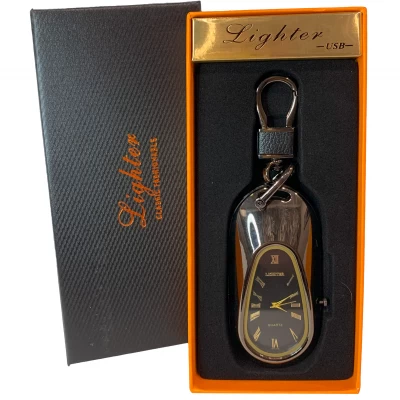 USB-зажигалка с кварцевыми часами и карабином 