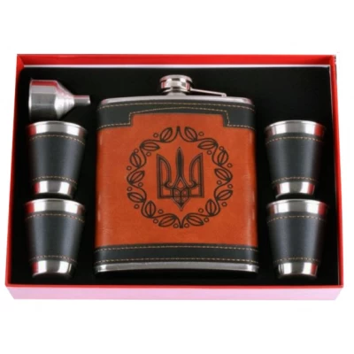 Подарочный набор MOONGRASS 6в1 с флягой, рюмками, лейкой UKRAINE