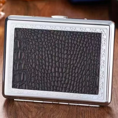 Металлический портсигар на 20 сигарет с тиснением под кожу HL-704-2 Металлический портсигар на 20 сигарет с тиснением под кожу HL-704-2