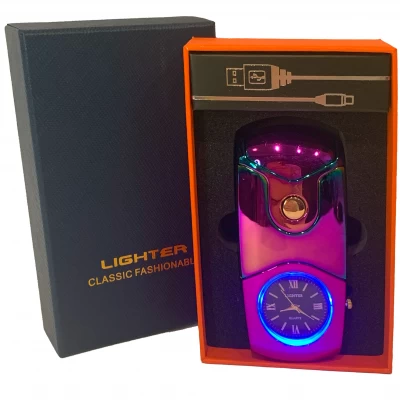 Электронная USB-зажигалка с встроенными кварцевыми часами 