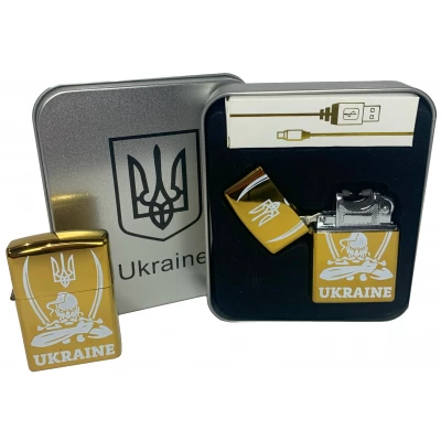 Дуговая электроимпульсная USB зажигалка ⚡️ Украина (металлическая коробка) HL-449-Gold