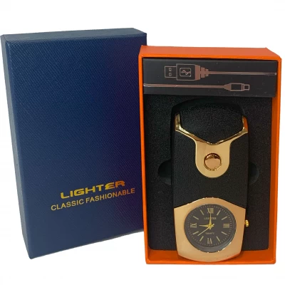 Электронная USB-зажигалка с встроенными кварцевыми часами 