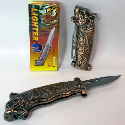 Газовая зажигалка-нож Тигр с подсветкой и красным пламенем 