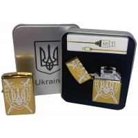 Дуговая электроимпульсная USB зажигалка ⚡️ Украина (металлическая коробка) HL-446-Gold
