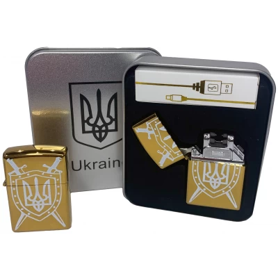 Дуговая электроимпульсная USB зажигалка ⚡️ Украина (металлическая коробка) HL-446-Gold