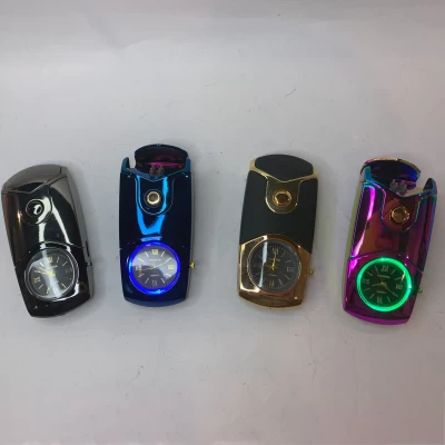 Электронная USB-зажигалка с встроенными кварцевыми часами 