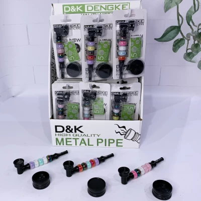 Металлическая курительная трубка D&K Dengke с бусинами + гриндер + сетки (5 шт) DK-8821-BN