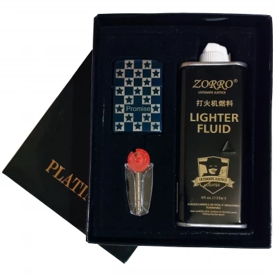Подарочный набор с бензиновой зажигалкой Promise и горючим Zorro D667-4 Подарочный набор с бензиновой зажигалкой Promise и горючим Zorro D667-4