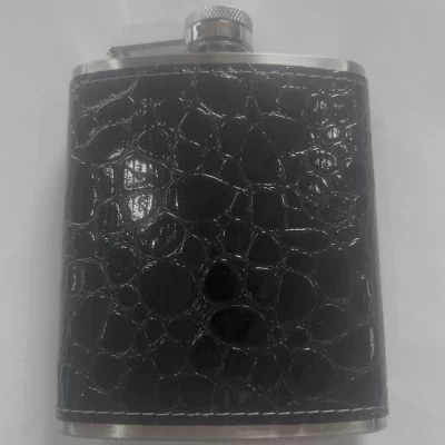 Металлическая фляга 7oz с глянцевым рельефом под кожу аллигатора BP7-3