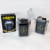 Газовая зажигалка в защитном корпусе с часами 