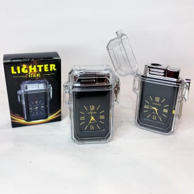 Газовая зажигалка в защитном корпусе с часами 