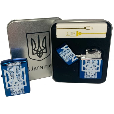 Дуговая электроимпульсная USB зажигалка ⚡️ Украина (металлическая коробка) HL-450-Blue