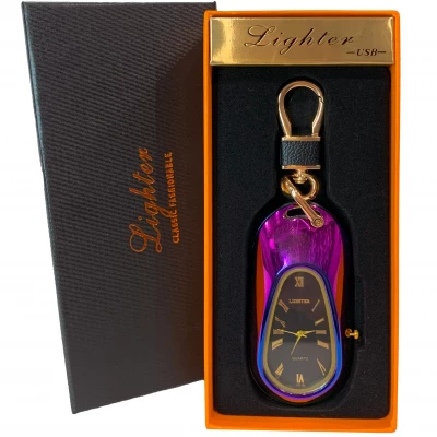 USB-зажигалка с кварцевыми часами и карабином 