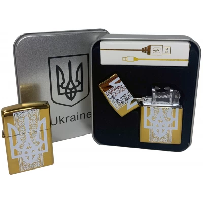 Дуговая электроимпульсная USB зажигалка ⚡️ Украина (металлическая коробка) HL-450-Gold